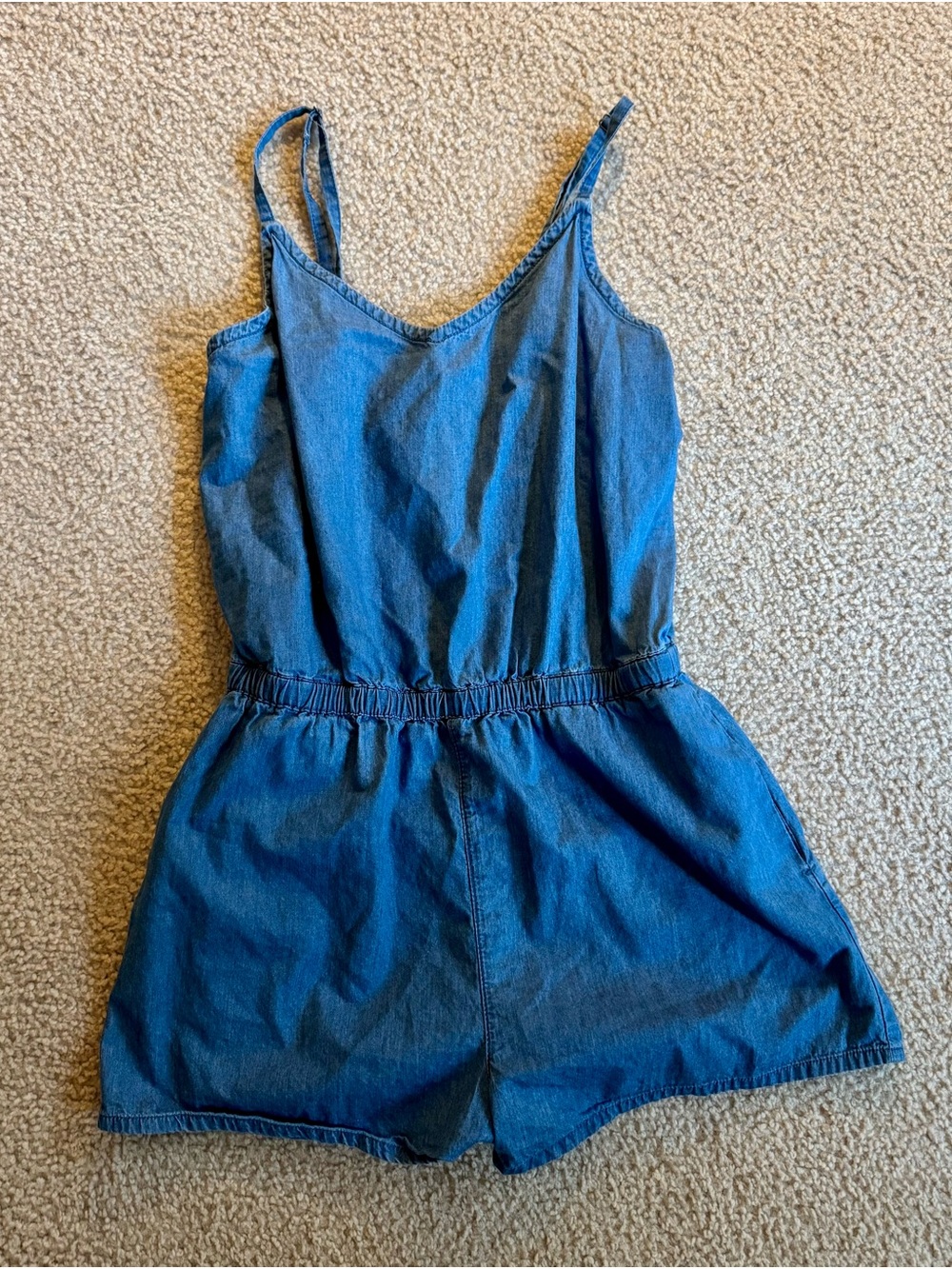 Forever 21 Blue Denim Romper with Adjustable Straps
